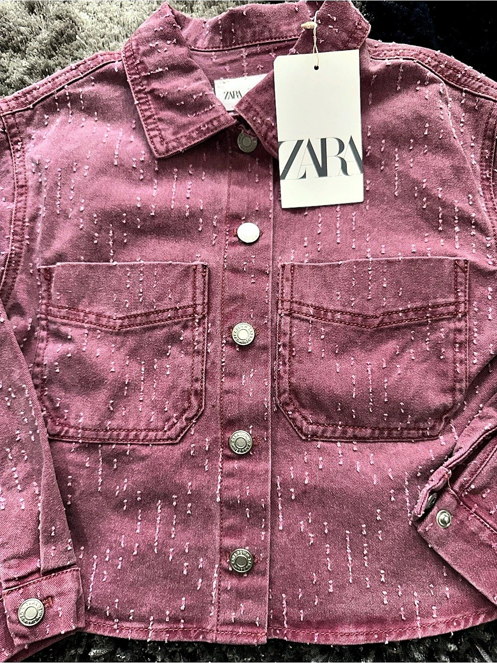 Zara Girls Pink Distressed Denim Shacket Jacket Size 6 Frayed Overshirt